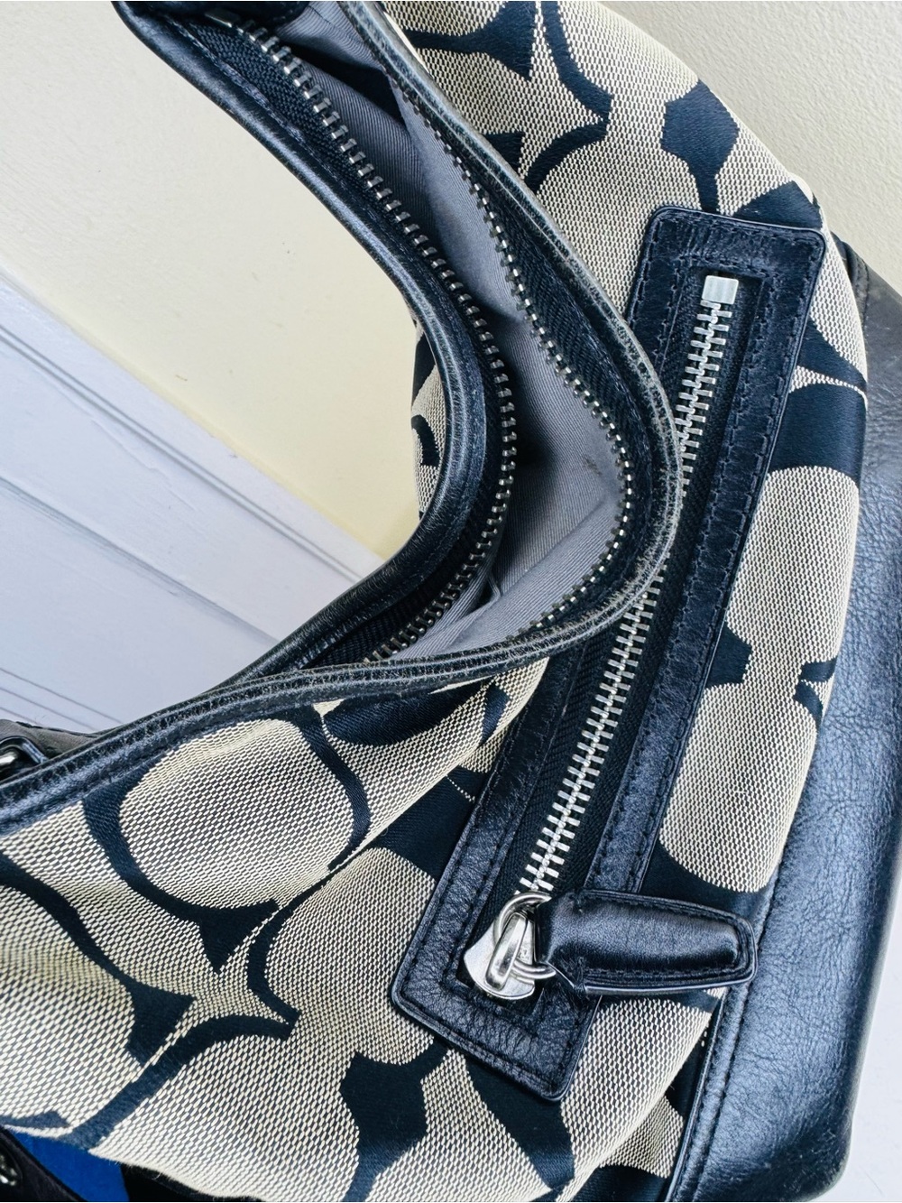 Coach Black and Beige Signature Canvas Shoulder Bag with Tassel - Picture 7 of 13